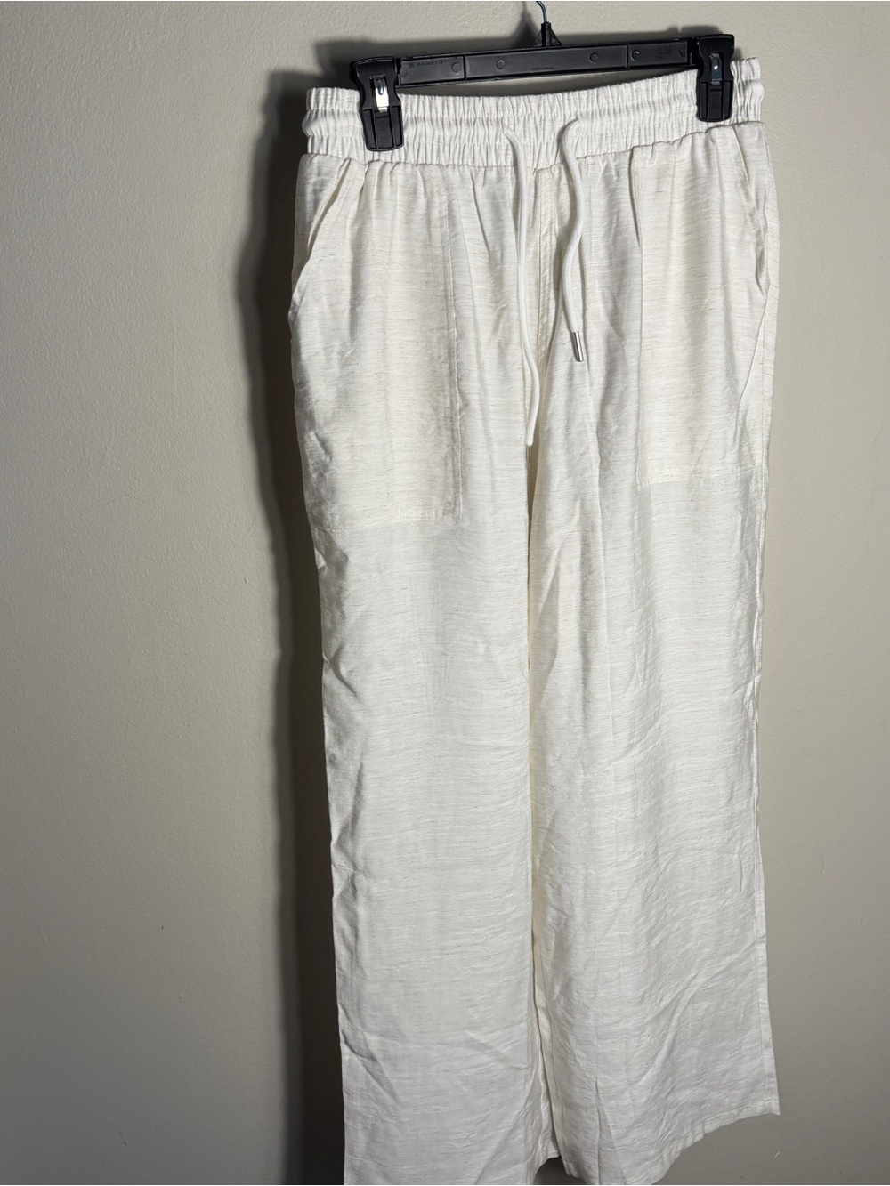 New Collection Women’s Linen Blend Pull On Pants M Ivory Wide‎ Leg Drawstring